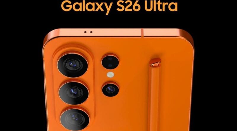 galaxy s26 ultra laranja com fundo preto